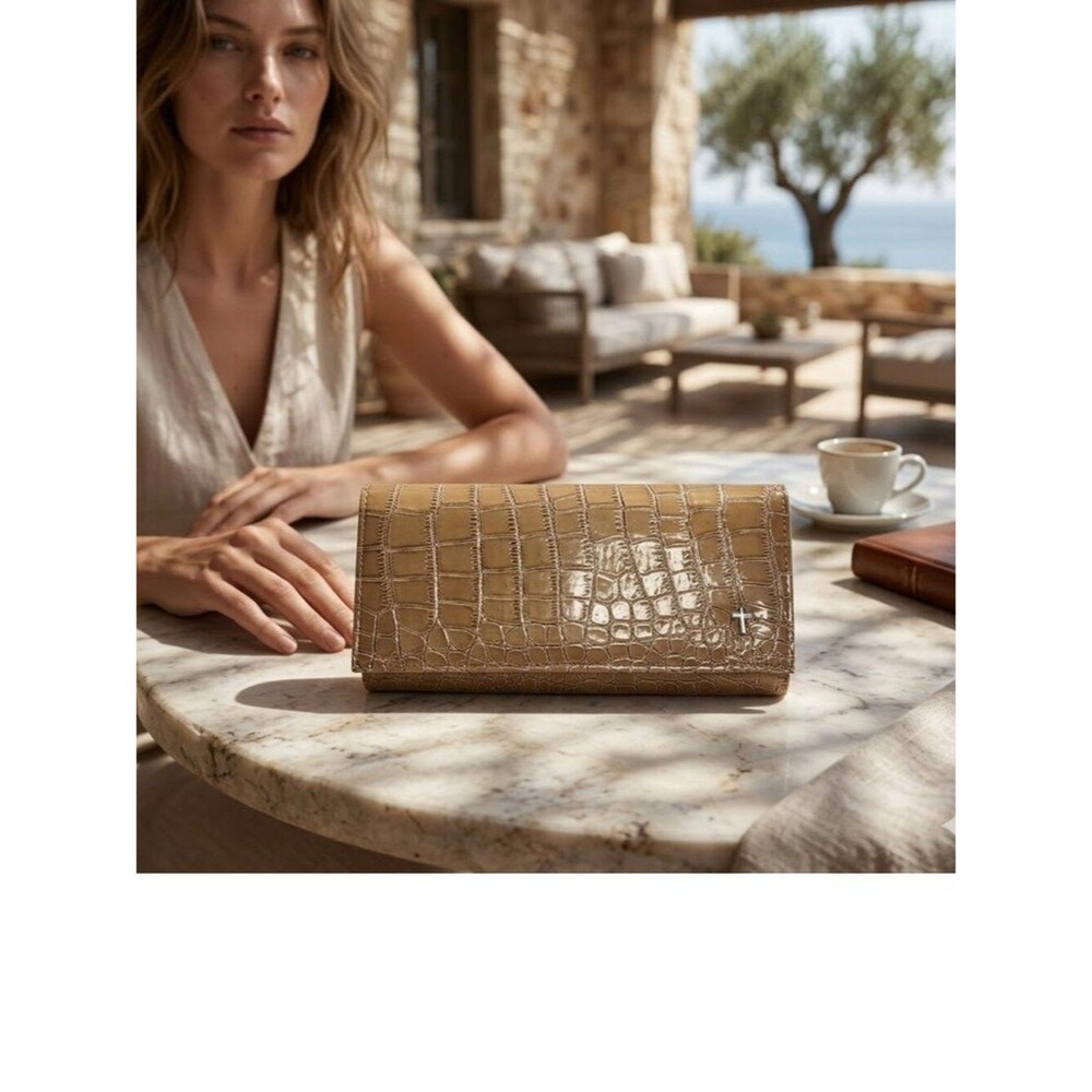 The Metropolitan Tan Crocodile-Embossed Women's Clutch